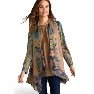 Soft Surroundings Tea Gardens Topper Open Front Cardigan Size 1X